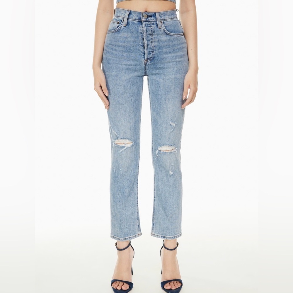 Denim Forum Aritzia Arlo High Rise Straight Leg Jeans Light Sky Blue 28L Jeans